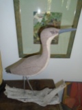 HAND-CARVED HAND-PAINTED SANDPIPER ON DRIFTWOOD