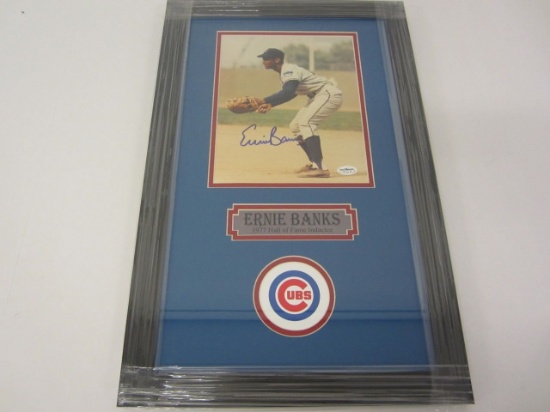 Ernie Banks Chicago Cubs Hand Signed Autographed Framed Matted 8x10 Photo JSA Hologram.