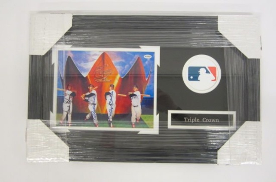 FRANK ROBINSON, TED WILLIAMS & MICKEY MANTLE Signed Autographed "Triple Crown" 8x10 Photo Matted & F