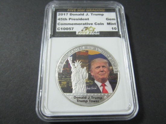 2017 POTUS DONALD TRUMP Commemorative "Trump Tower" Colorized Coin Graded Gem Mint 10