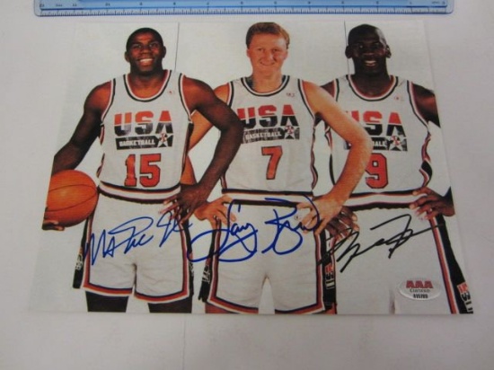 MAGIC JOHNSON / LARRY BIRD / MICHAEL JORDAN Team USA Signed Autographed 8x10 Photo Certified CoA