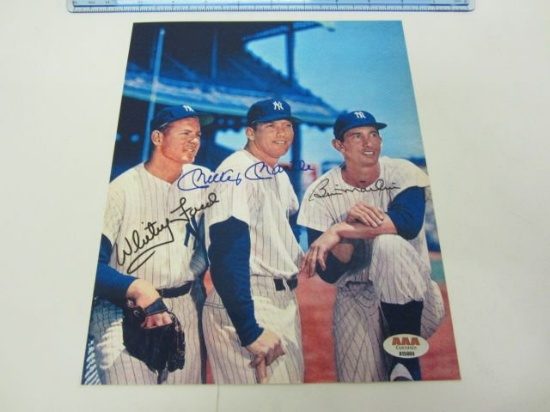 WHITEY FORD / MICKEY MANTLE / BILLY MARTIN NY Yankees Signed Autographed 8x10 Photo Certified CoA