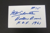 Milt Schmidt signed autographed index card Certified Coa