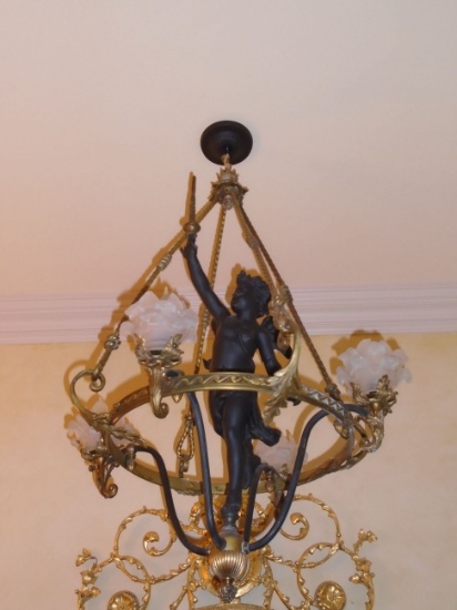 Chandelier with Dore bronze cherub,