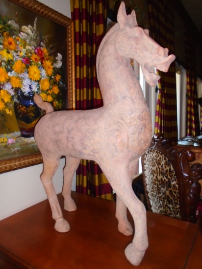 Large Chinese Han Dynasty (206 BC-221 AD) Horse sculpture.