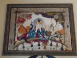 Oil Painting in a gold frame.  Depicts 3 women sitting at a table.