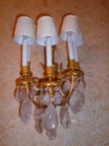 Pair of Dore bronze Sconces with dangling rock crystals