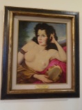 Oriental Nude by Maria Szantho. Painting in a black & gold frame.