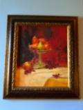 Oil Painting of fruit in a compote bowl, in a gold frame.