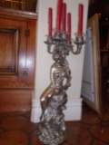 Pair of female statue bronze candelabras, holds 5 candle sticks