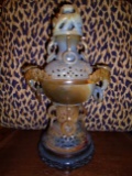 Antique Chinese carved Jade stone Dragon figural Censer on a wood carved base.