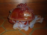 Agate carved Turtle dish with lid, chinese dragon.