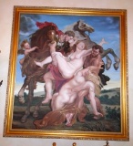 The Rape of the Sabine Women Large Oil painting in a gold frame.