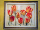 Oil Painting in a painted frame, depicts tulip flowers.