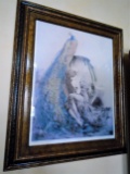 Etching in a frame. Depicts a women with a peacock. Hand signed by the artist Louis Icart
