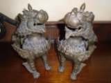 Pair of Antique bronze chinese foo dogs.