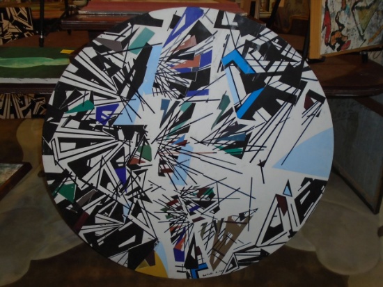Oil painting on a circular wood board. Hand signed by the artist Belletti A