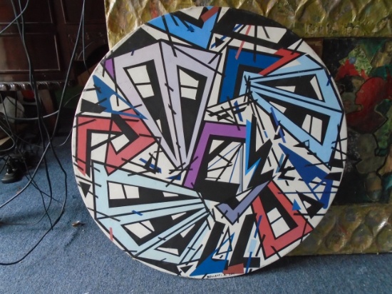 Oil painting on a circular wood board. Hand signed by the artist Belletti A