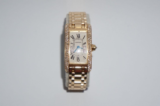 Cartier Tank Americaine 1710 WB7043JQ Womens Factory Diamond 18k Gold