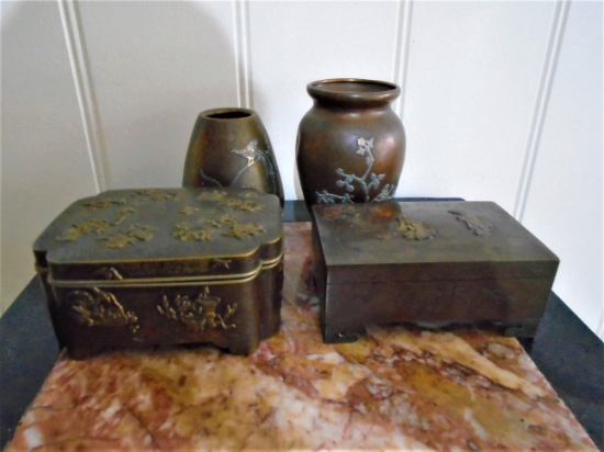 Lot of 4 pieces, 2 Vases & 2 Jewelry Boxes