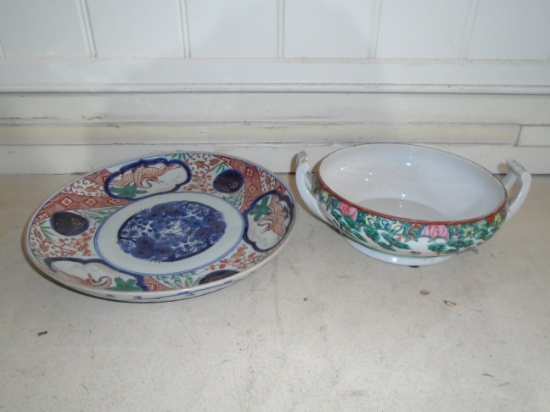 Lot of 2 pieces, Han-painted Plate and Bowl