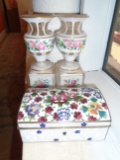 Two Small Porcelain Vases and Small Jewelry Box
