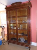 Solid Wood Glass Cabinet with Brass Accents