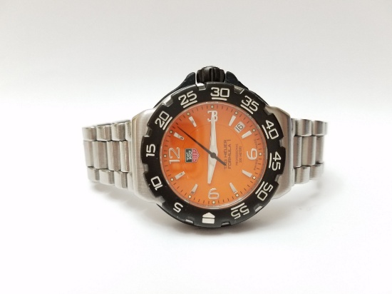 Mens Tag Heuer Formula 1 Orange Dial Quartz Stainless Steel Watch