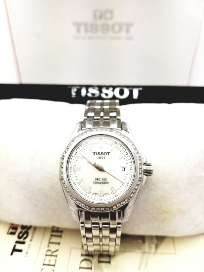 Tissot 1853 PRC 100 100m / 330ft Diamond Bezel Stainless Watch with Box