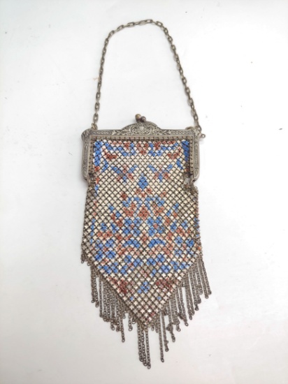 Vintage Mandalian Enamel Mesh Flapper Bag Purse Art Deco