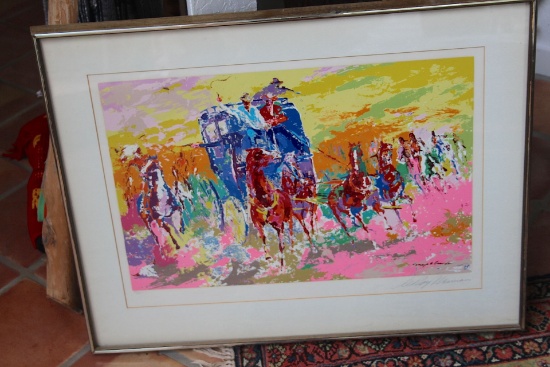 LEROY NEIMAN STAGECOACH FIGHTING OFF INDIANS