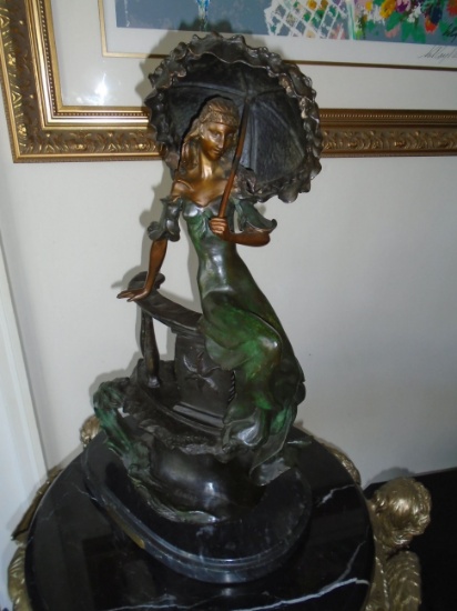 Lady with Umbrella Bronze Statue