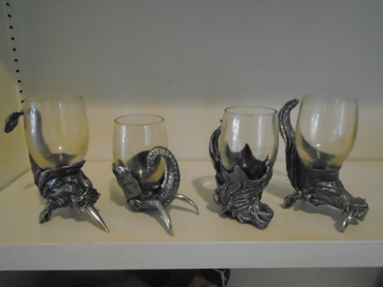 Set of 4 Frankli Wild animal head shot glasses.