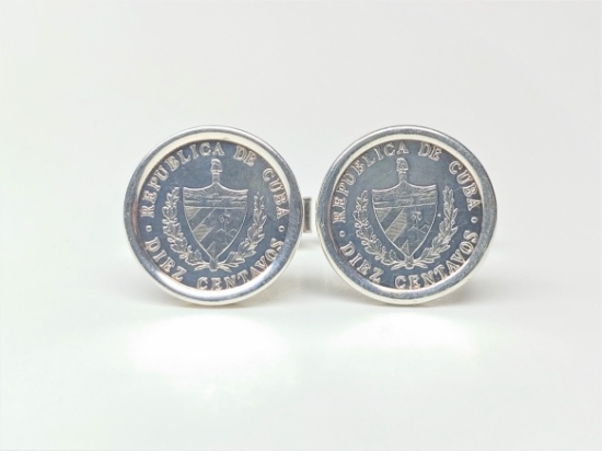 Silver 925 Cuban Coin Cufflinks Repubica De Cuba Diez Centavos 1948-1949