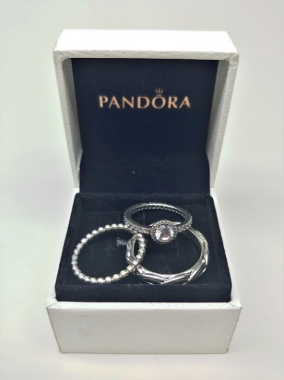 Womens Designer Pandora Three Silver 925 Rings Size 6,7,8