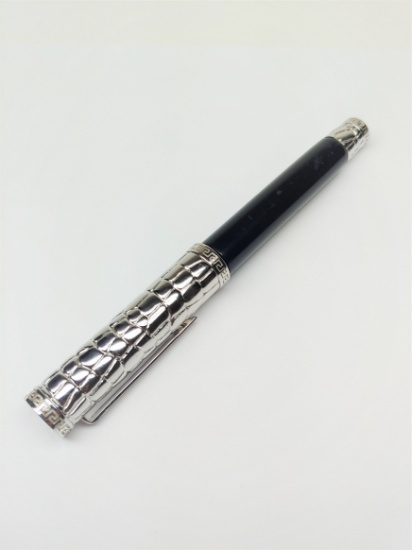 Designer Gianni Versace Black Resin Barrel w/ Silver Croco Cap Ink Pen