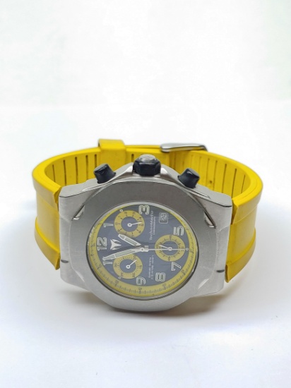 TechnoMarine Chronograph Black Dial Stainless Steel & Yellow Rubber Band Watch