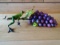 Merlot Green and black frogs with a grape cluster Bronze Sculpture