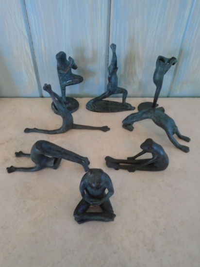 Set of 8 Metal Yoga Frogs.