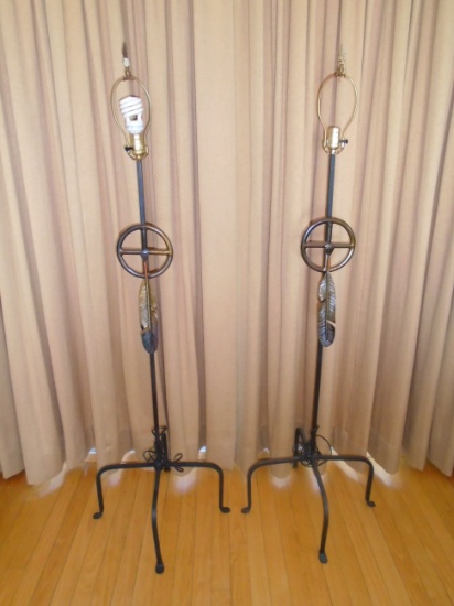 Pair of Metal Floor lamps with Feather.
