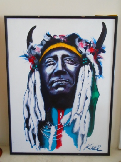 Two Moon Cheyenne Acrylic on canvas signed by artist Helmut Koller.