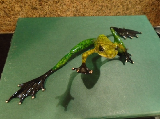 Steppin Out Lime green frog Bronze Sculpture