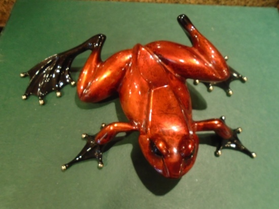 Peek A Boo-Red Burnt orange and black frog Bronze Sculpture