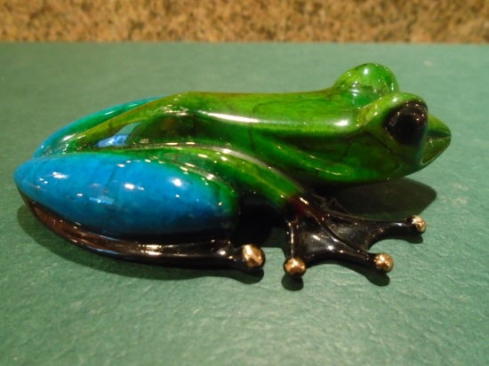 Zen  Green and blue frog Bronze Sculpture