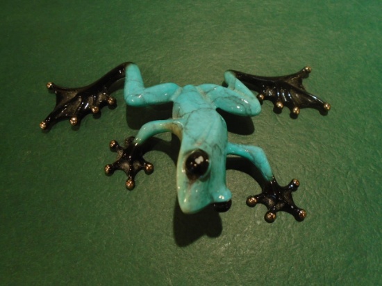 Scooter Turquoise stone pattern frog Bronze Sculpture