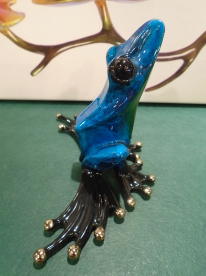 Stargazer-Blue Dark turquoise frog Bronze Sculpture