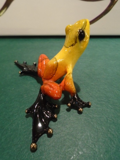 Ember Yellow, rust & black frog Bronze Sculpture