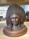 Bust of a Chief wearing a headdress Bronze Sculpture