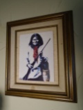 Framed Print on paper, Indian seated & holding a gun