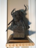 Split Horn Bonnet Bust of an Indian Bronze Sculpture